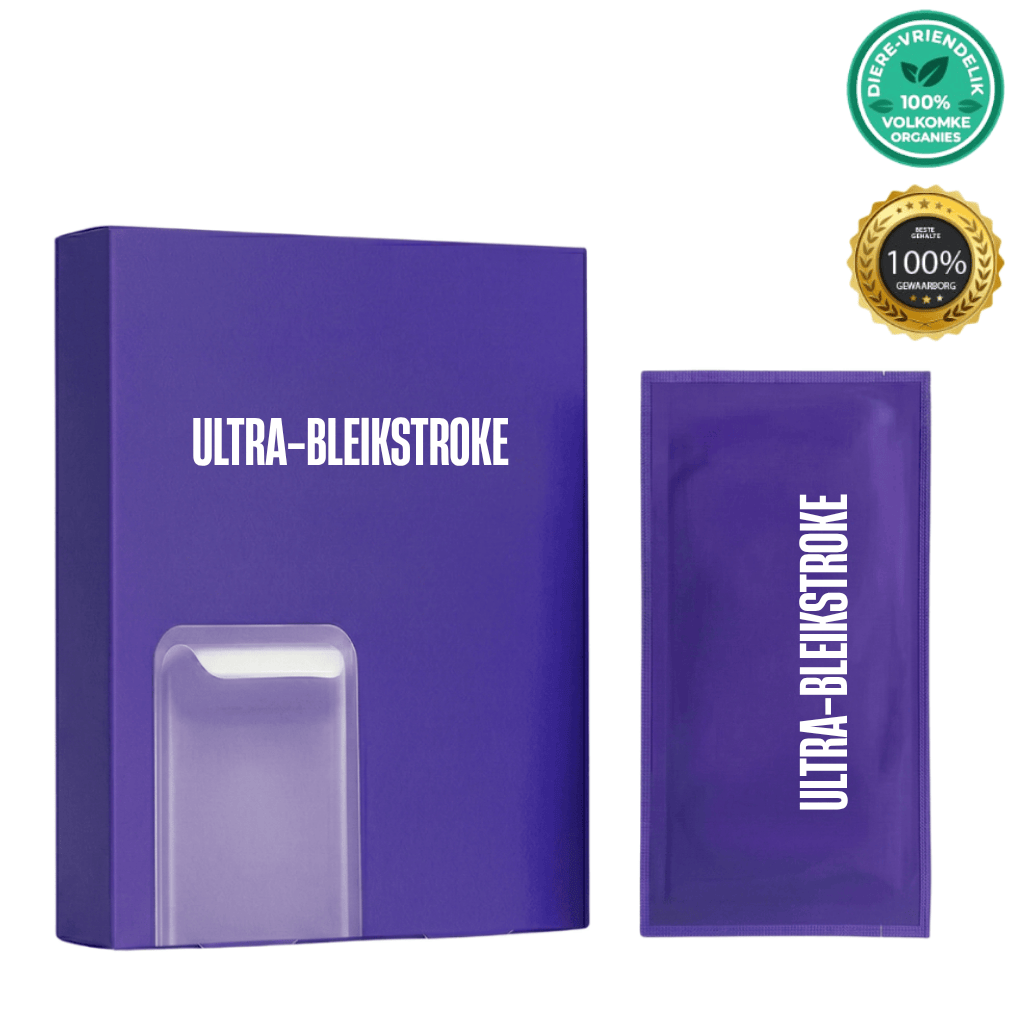 Ultra-bleikstroke produk verpakking met buigsame mondversorgingsstrook vir 'n helderder glimlag.