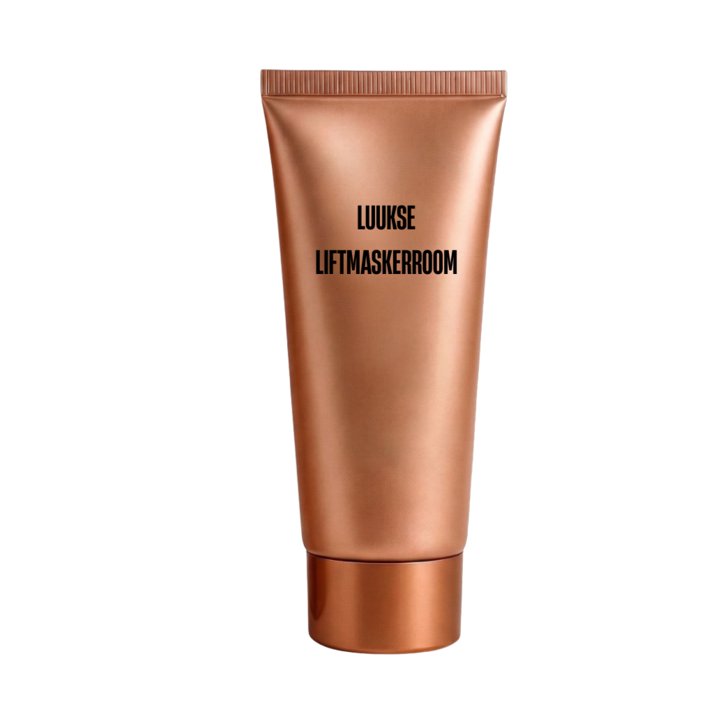 Premium opheffende maskerroom in 'n glansende brons buisie vir 'n stralende en gesonde gelaat.