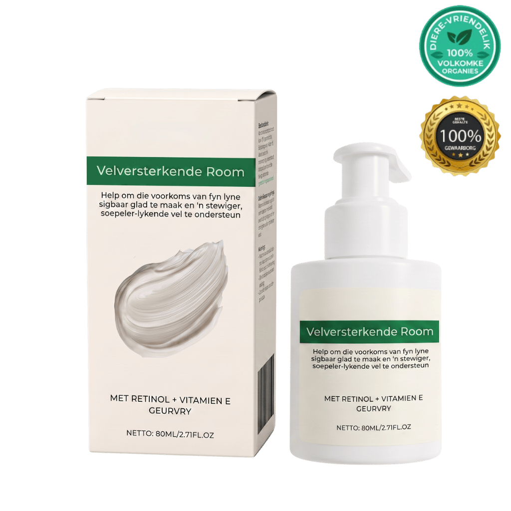 Velverstevigende lotion verpakking en inhoud, liggewig velsorgroom vir ferme en gladdere vel.