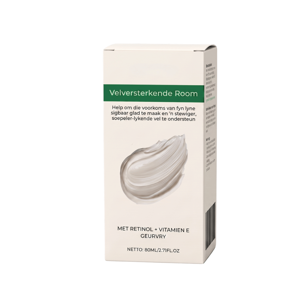 Velverstevigende lotion verpakking met romerige tekstuur, ontwerp om die vel se fermheid en tints te ondersteun.