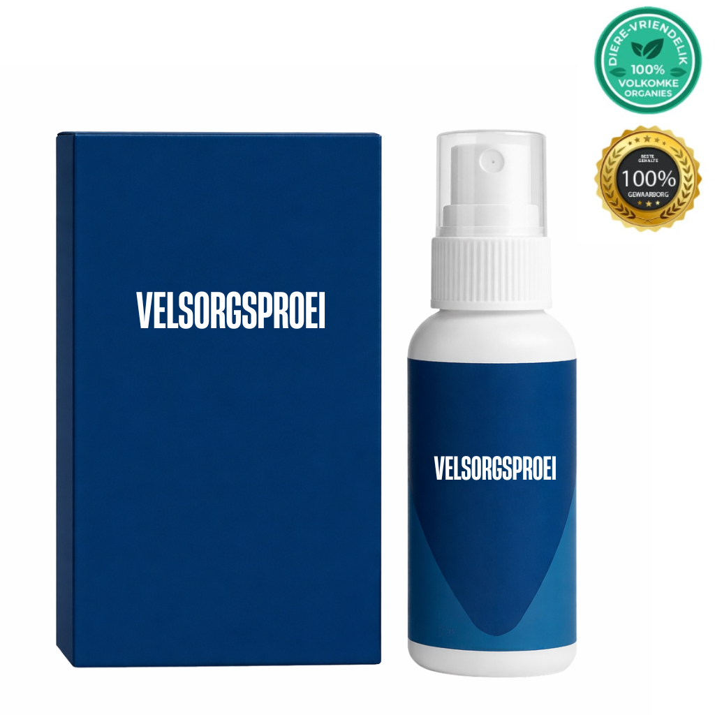 Velsorgsproei verpakking en spuitbottel, ontwerp om velversorging te verbeter en 'n vars voorkoms te ondersteun.