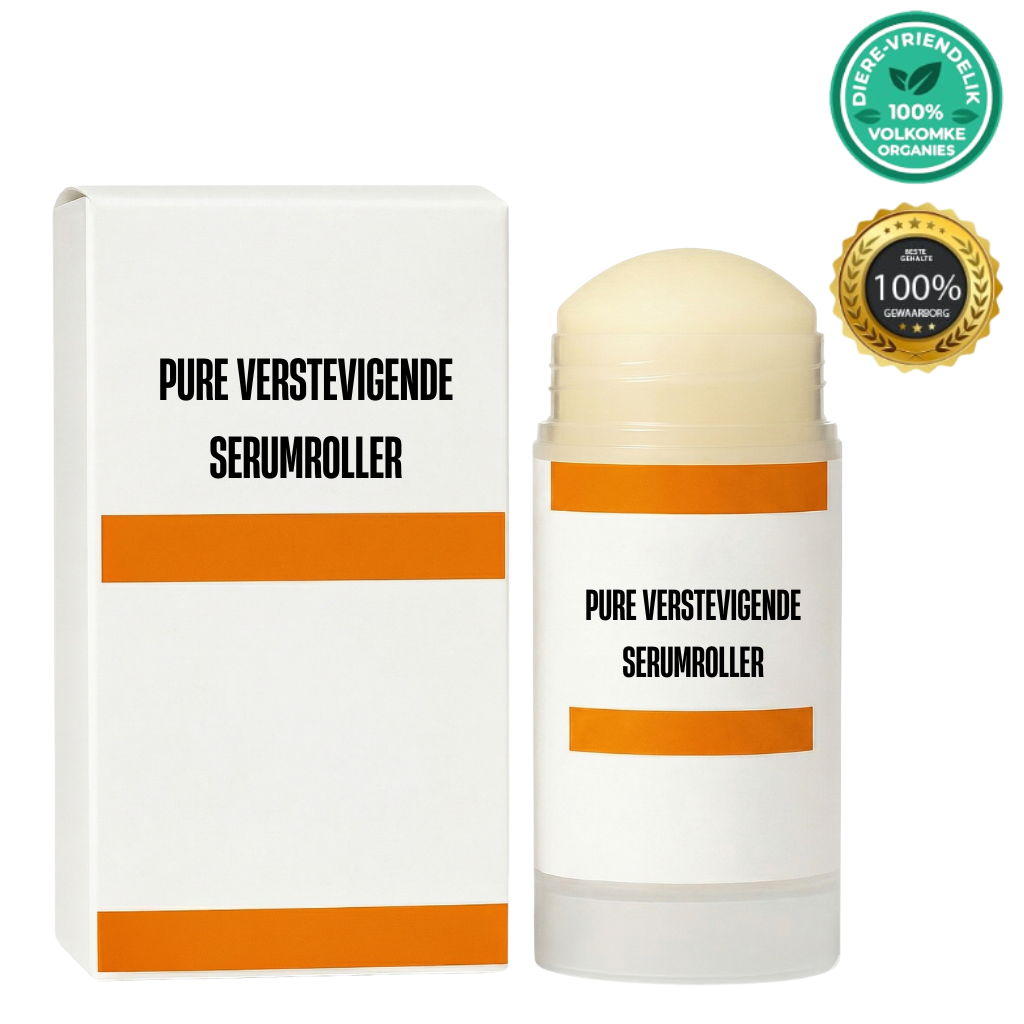 Pure Verstevigende Serumroller met sy elegante verpakking en dogodesigeerde rol vir daaglikse gebruik.
