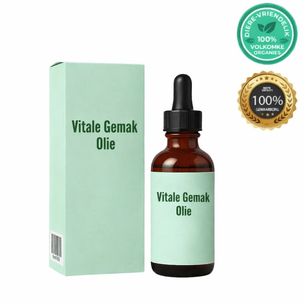 Vitale Gemak Olie verpakking en fles met pipet, ideaal vir mondversorging.