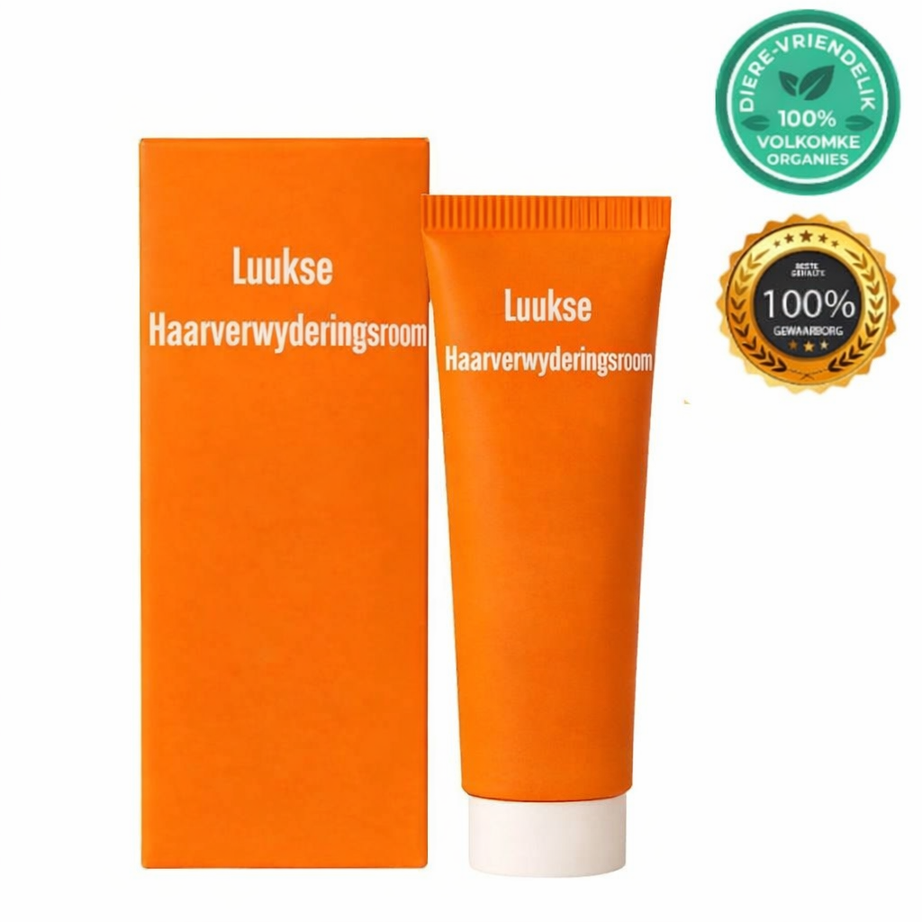 Luukse Haarverwyderingsroom in 'n helder oranje buisie met 'n elegante verpakking.