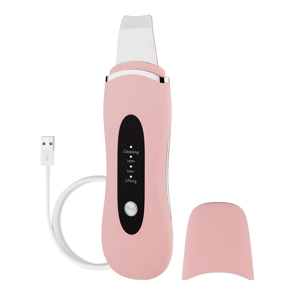 Aardlig ClearSkin Pro herlaaibare porie-reiniger in rooi kleur met USB-kabel en spuitstuk.