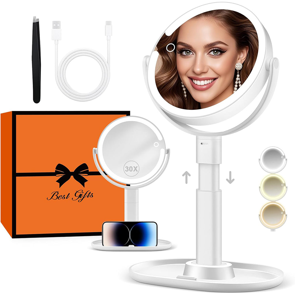 Aardlig ClearView Mirror with adjustable LED lighting and 30x magnification for makeup and skincare.
