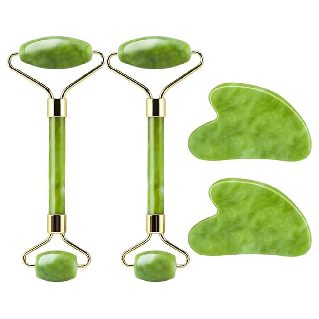 Aardlig FlexSculpt Set with jade facial rollers and gua sha stones for rejuvenating skincare.