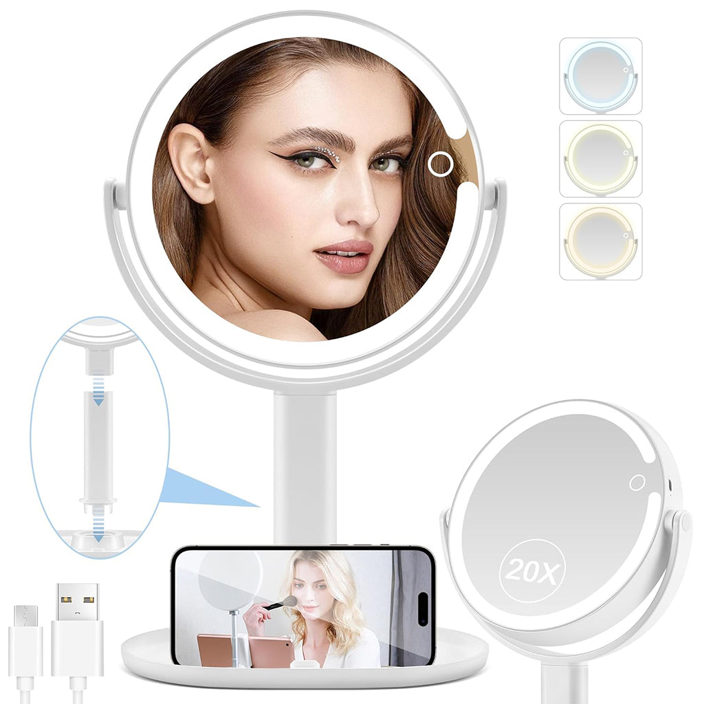 Aardlig GlowMirror with LED lighting for makeup, featuring 20x magnification and a removable suction base.