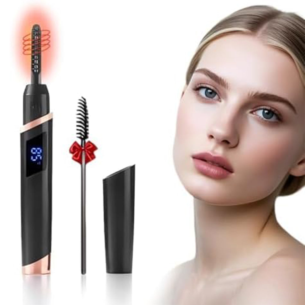 Aardlig LashLift Pro with ergonomic design, adjustable heat settings, and model showcasing flawless lashes.