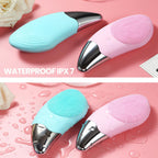 Aardlig PureSkin Sonic waterproof facial cleansing device in blue and pink colors with sonic vibrations for deep cleaning.